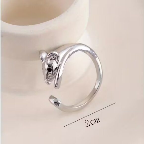 Cute Mouse Open Adjustable Silver Toned Ring - Picture 2 of 3